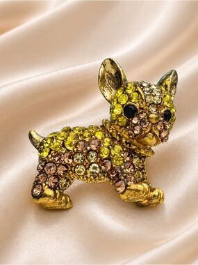 French Bulldog Amber Crystal Brooch